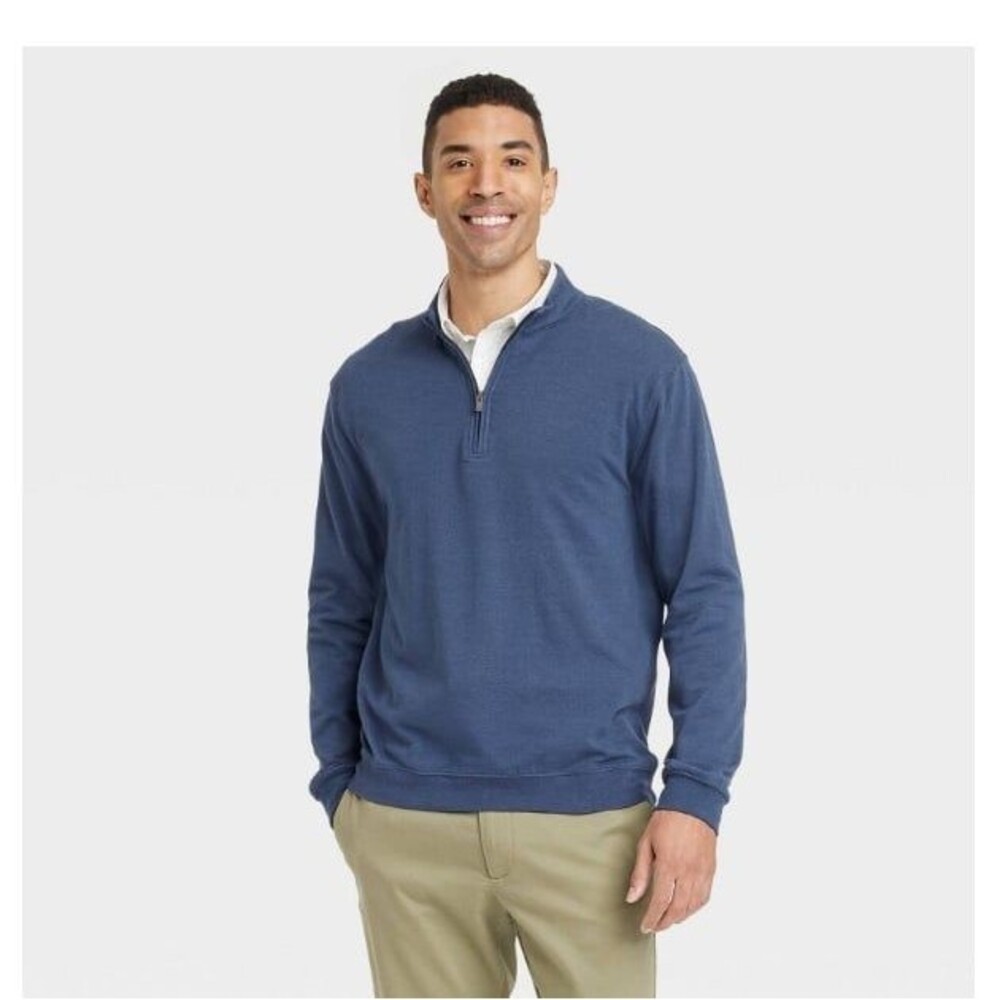 Men's Blue Quarter Zip Pullover Sweatshirt Navy Blue L/XL